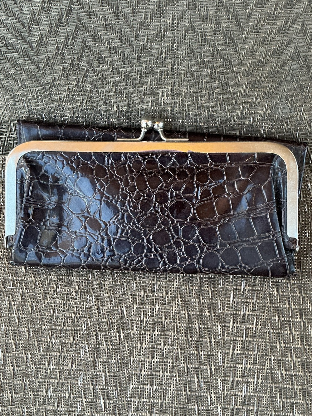 Braciano Brown Croc-Embossed Patent Leather Wallet Clutch